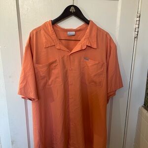 Columbia Men’s 4XL Button Front Fishing Shirt Orange Short Sleeve PFG Style